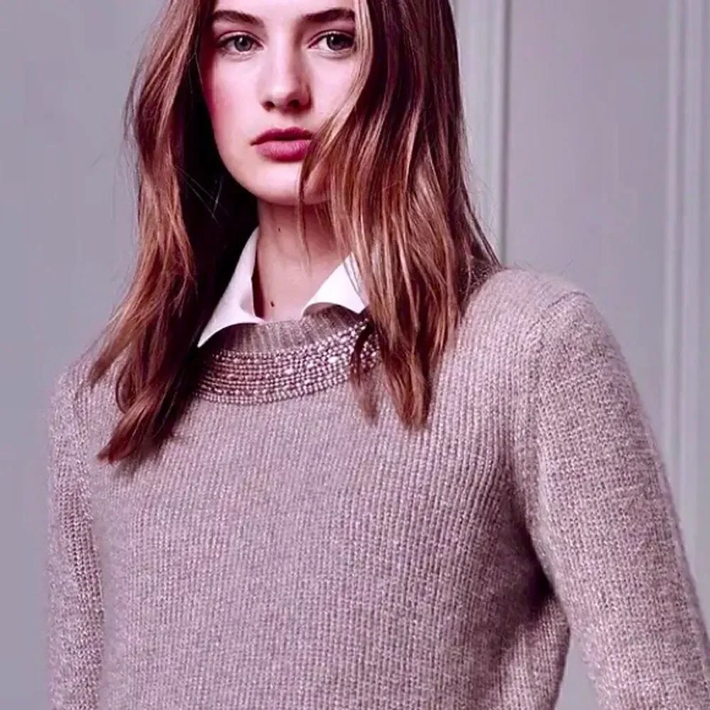 Ralph Lauren Pre-Fall ‘16 Hand Knit Embellished Jewel-neck Cashmere & Silk Shell